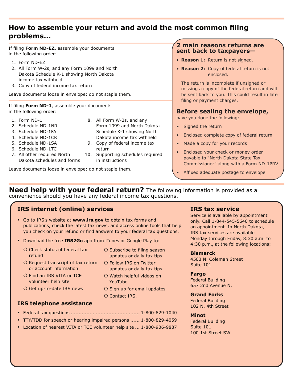 Download Instructions for Form NDEZ, SFN28745, ND1, SFN28702 PDF