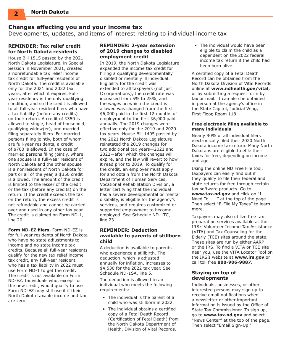 Instructions for Form ND-EZ, SFN28745, ND-1, SFN28702 - North Dakota, Page 4