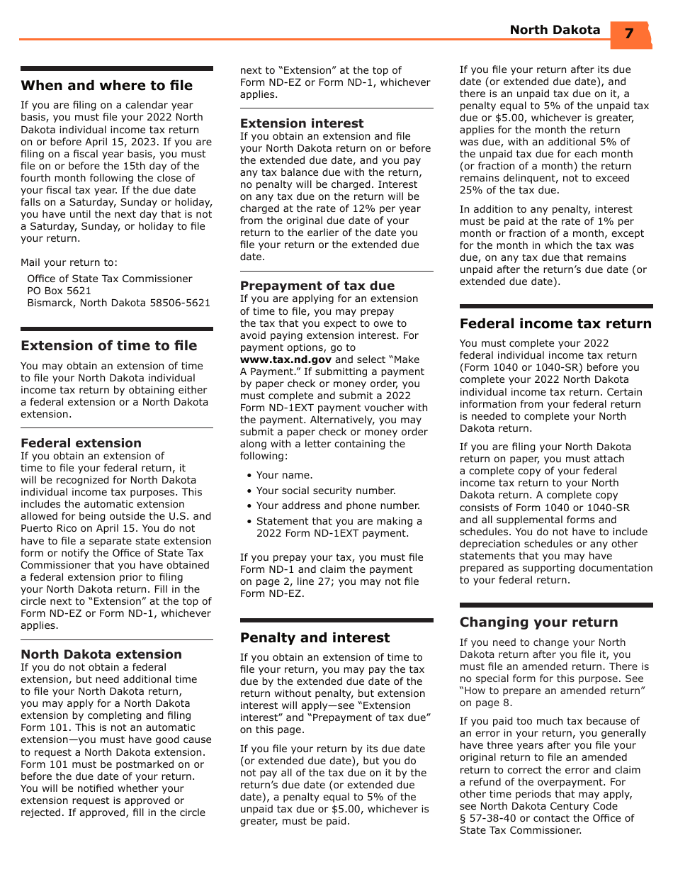Instructions for Form ND-EZ, SFN28745, ND-1, SFN28702 - North Dakota, Page 9