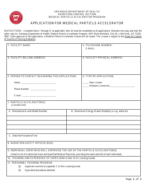 Application for Medical Particle Accelerator - Arkansas Download Pdf