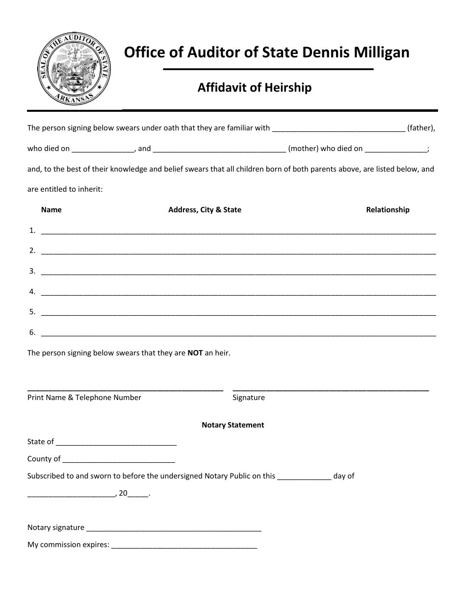 Arkansas Affadavit of Dual Heirship Fill Out Sign Online and