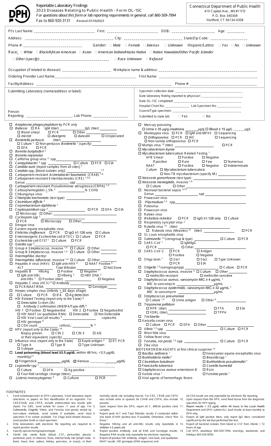 Form OL-15C Diseases Relating to Public Health - Connecticut, Page 1
