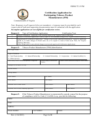 Form TT-19 PM Certification Application for Participating Tobacco Product Manufacturers (Pm) - Virginia