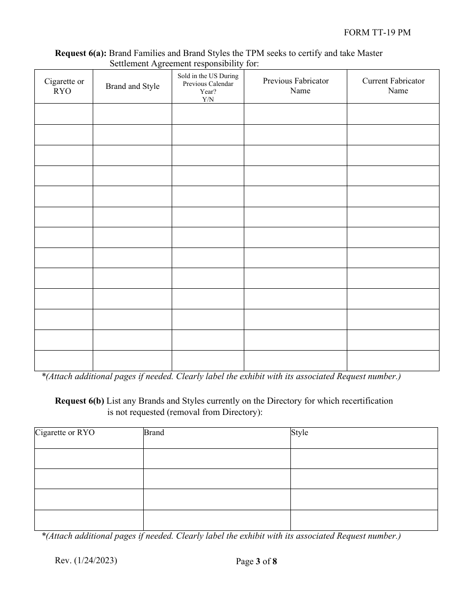 Form TT-19 PM Certification Application for Participating Tobacco Product Manufacturers (Pm) - Virginia, Page 3