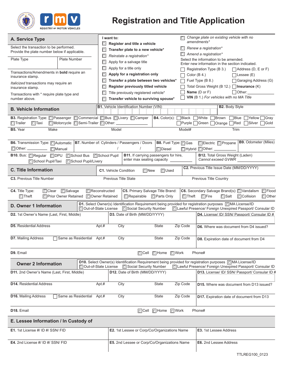 Form TTLREG100 Download Fillable PDF Or Fill Online Registration And ...