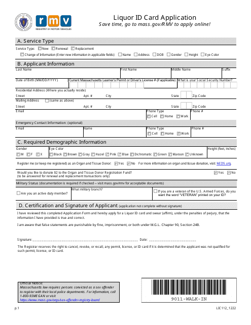 Form LIC112  Printable Pdf