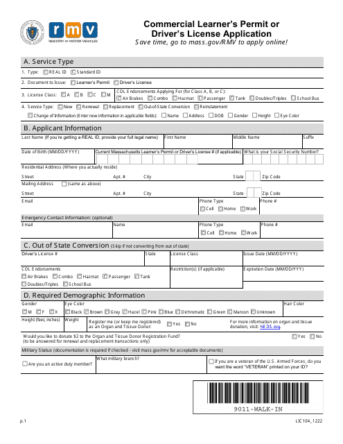 Form LIC104  Printable Pdf