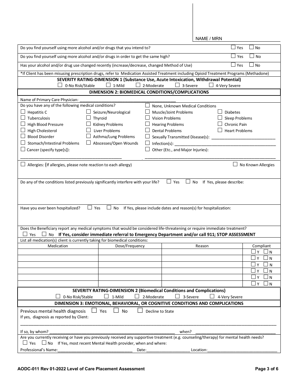 Form AODC-011 - Fill Out, Sign Online and Download Fillable PDF, Contra ...