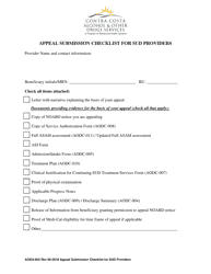 Document preview: Form AODA-002 Appeal Submission Checklist for Sud Providers - Contra Costa County, California