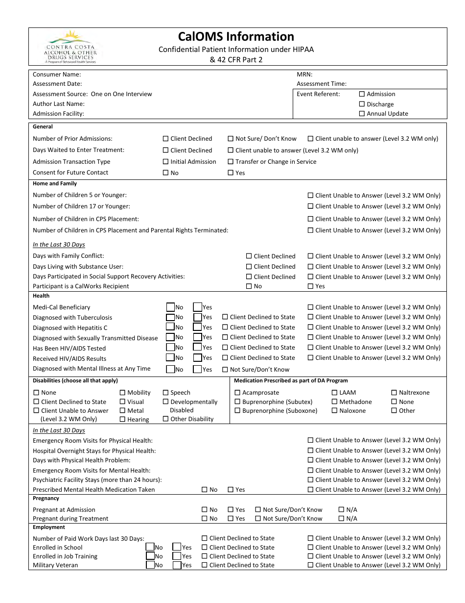 Form AODC-002 Caloms Information - Contra Costa County, California, Page 1
