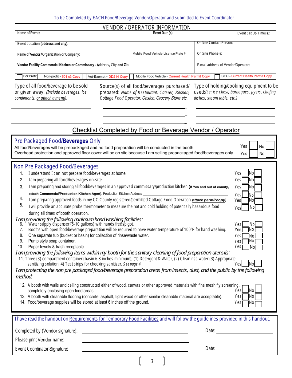 Application for Temporary Food Event Permit - Contra Costa County, California, Page 3