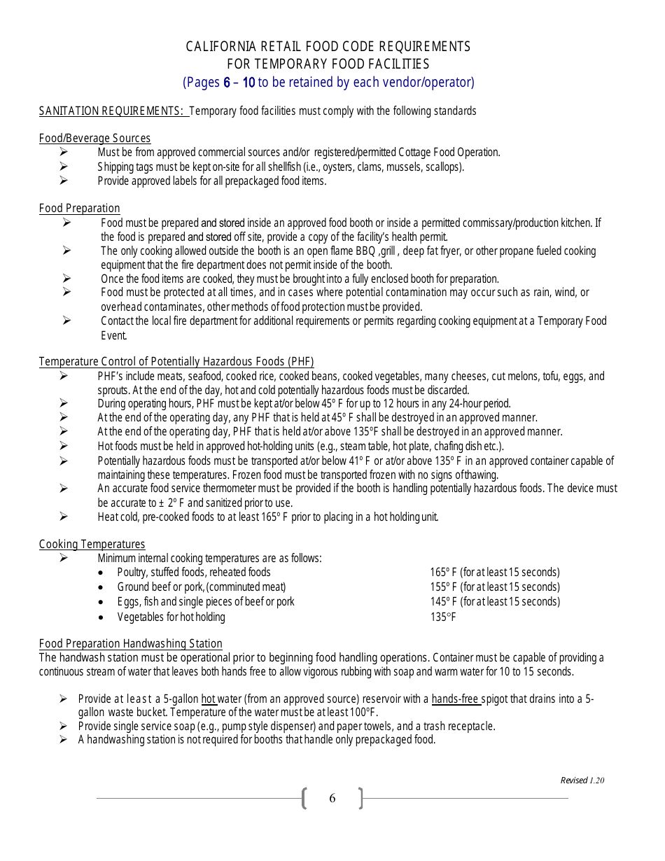 Application for Temporary Food Event Permit - Contra Costa County, California, Page 6