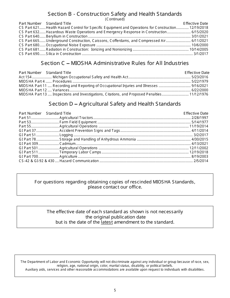 Form MIOSHA-STD-1000 Miosha Standards Order Form - Michigan, Page 5
