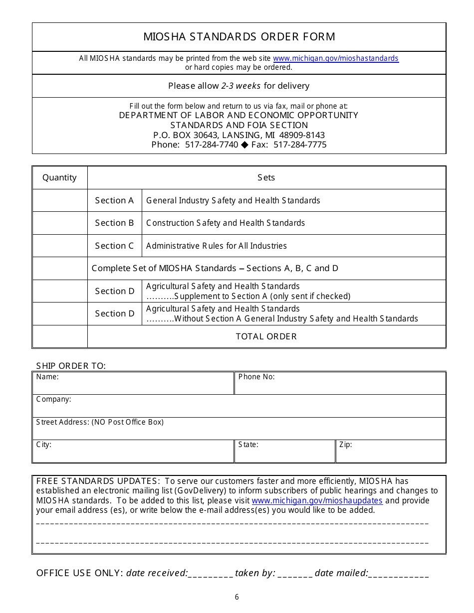 Form MIOSHA-STD-1000 Miosha Standards Order Form - Michigan, Page 6