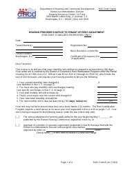 Document preview: RAD Form 8 Housing Provider's Notice to Tenant of Rent Adjustment (For Rent Stabilized Properties Only) - Washington, D.C.