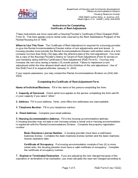 Instructions for RAD Form 9 Certificate of Rent Adjustment - Washington, D.C.