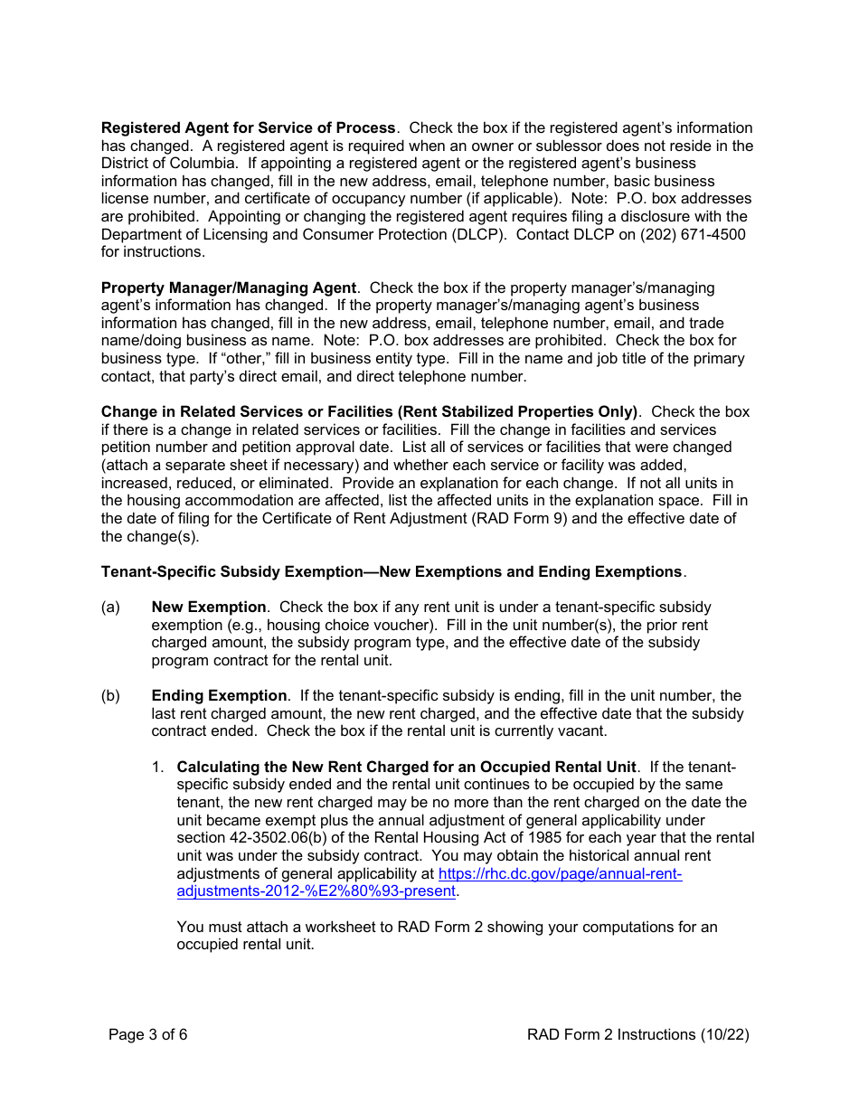 Instructions for RAD Form 2 Amended Registration - Washington, D.C., Page 3