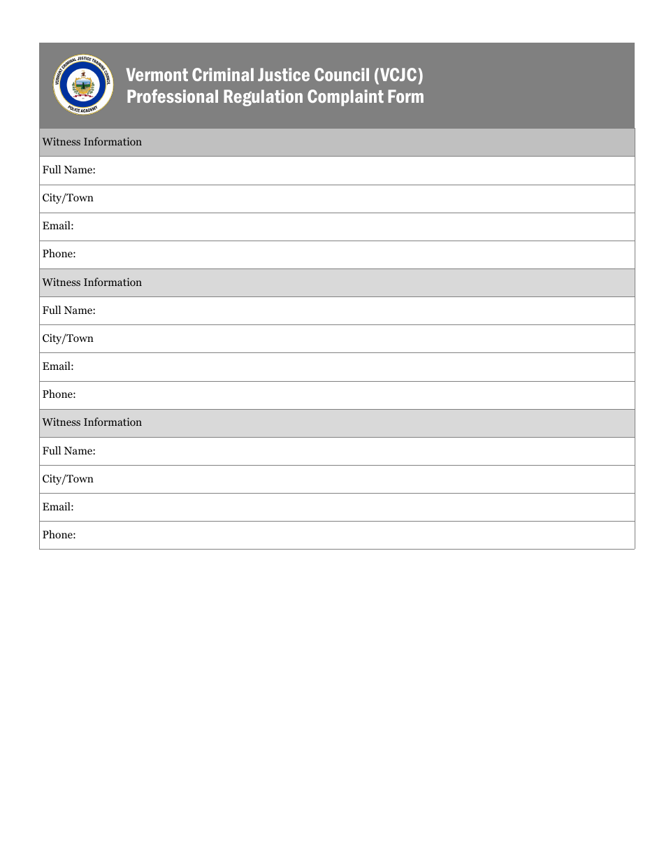 Professional Regulation Complaint Form - Vermont, Page 3