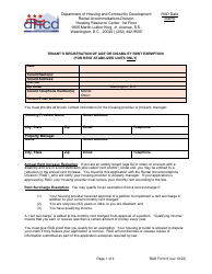 Document preview: RAD Form 6 Tenant's Registration of Age or Disability Rent Exemption (For Rent-Stabilized Units Only) - Washington, D.C.