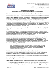 Instructions for RAD Form 1 Registration or Claim of Exemption for Housing Accommodation - Washington, D.C.
