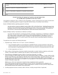 Form BGC-025 Application for Registration of Manufacturers or Distributors of Gambling Equipment - California, Page 2
