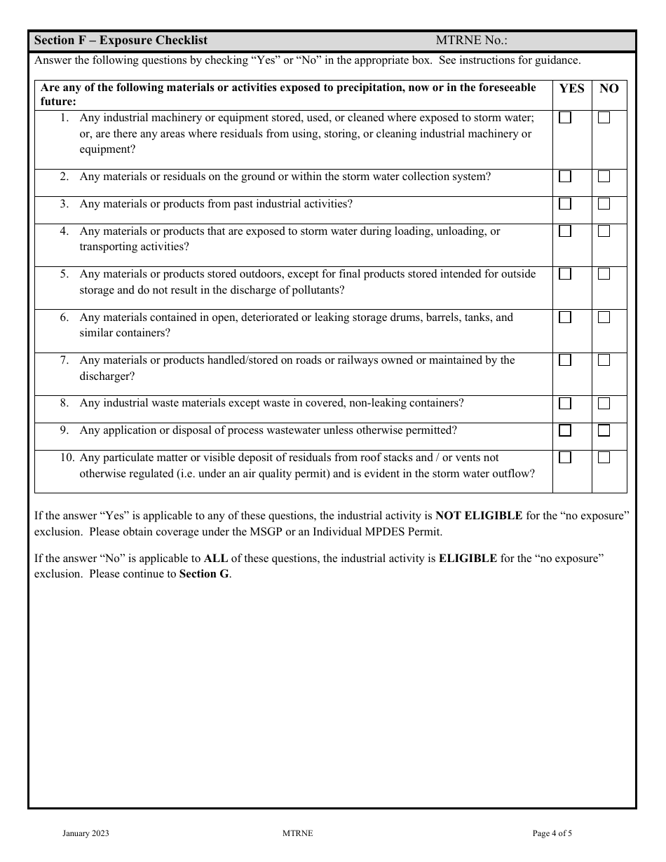 Form MTR-NE Industrial No Exposure Certification Form - Montana, Page 4