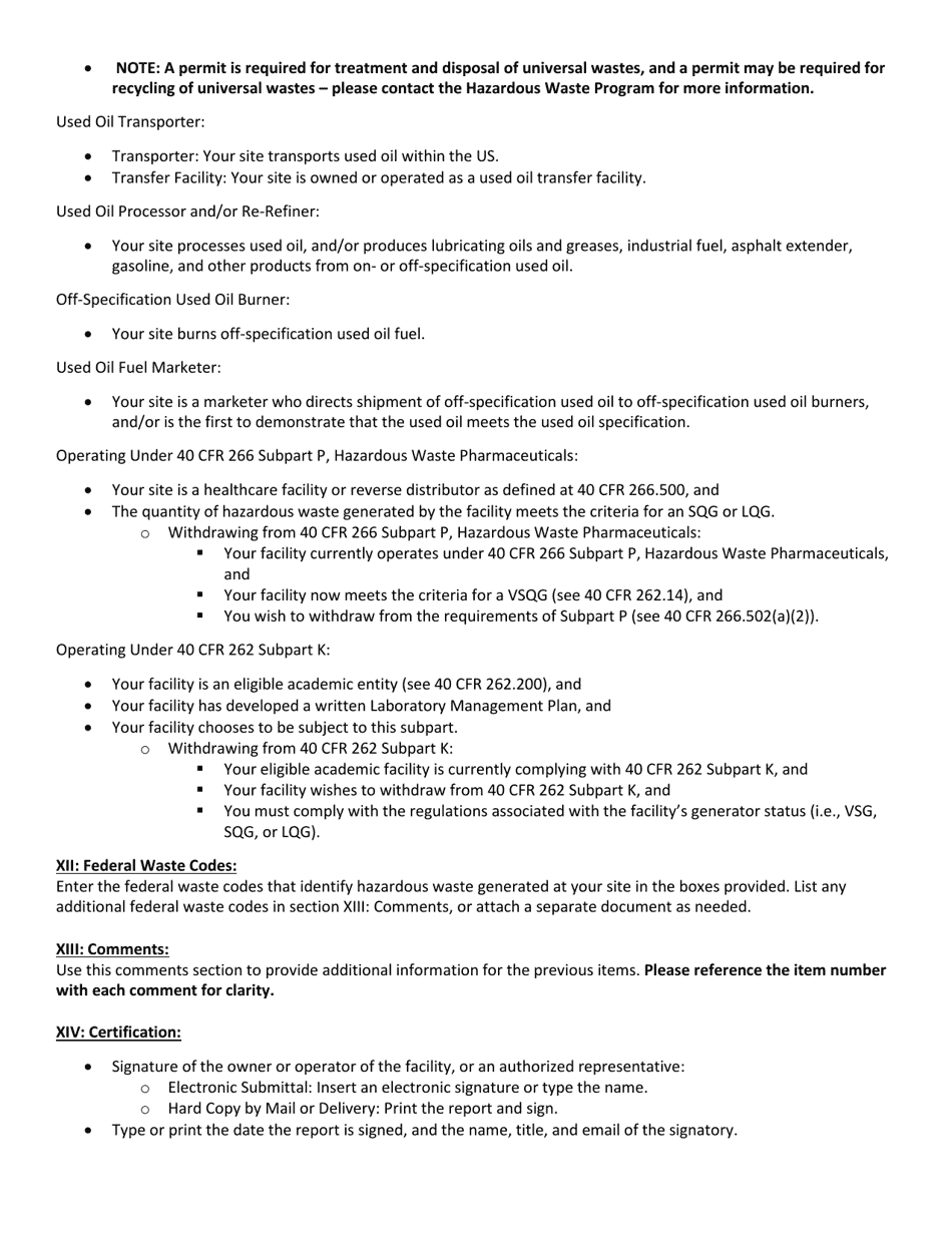 Instructions for Montana Hazardous Waste Generator Annual Report - Montana, Page 5