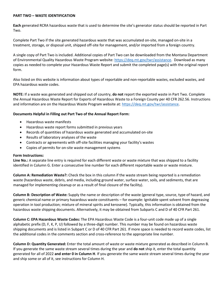 Instructions for Montana Hazardous Waste Generator Annual Report - Montana, Page 6
