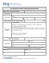 Document preview: Halogenated Solvent User Registration Form - Montana