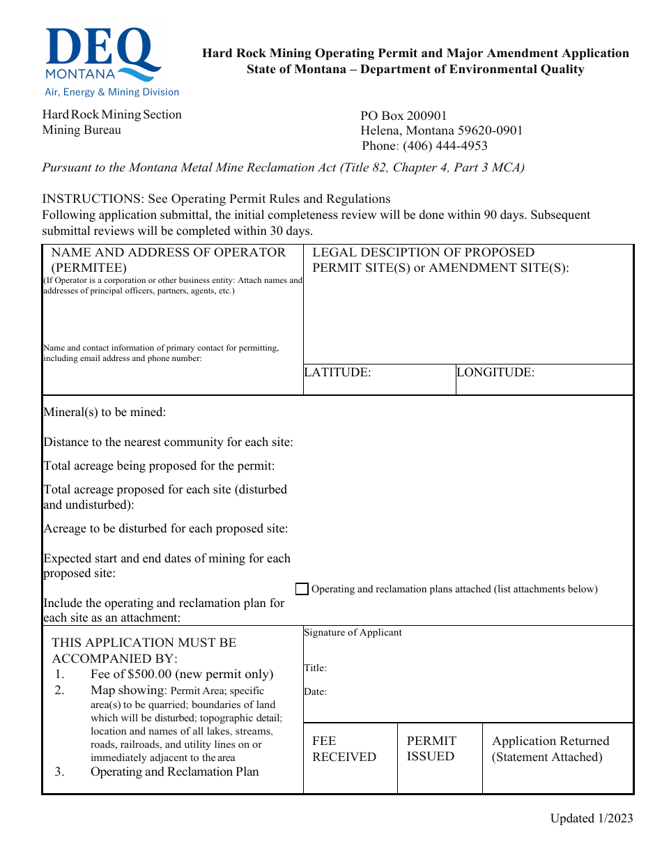Hard Rock Mining Operating Permit and Major Amendment Application - Montana, Page 1