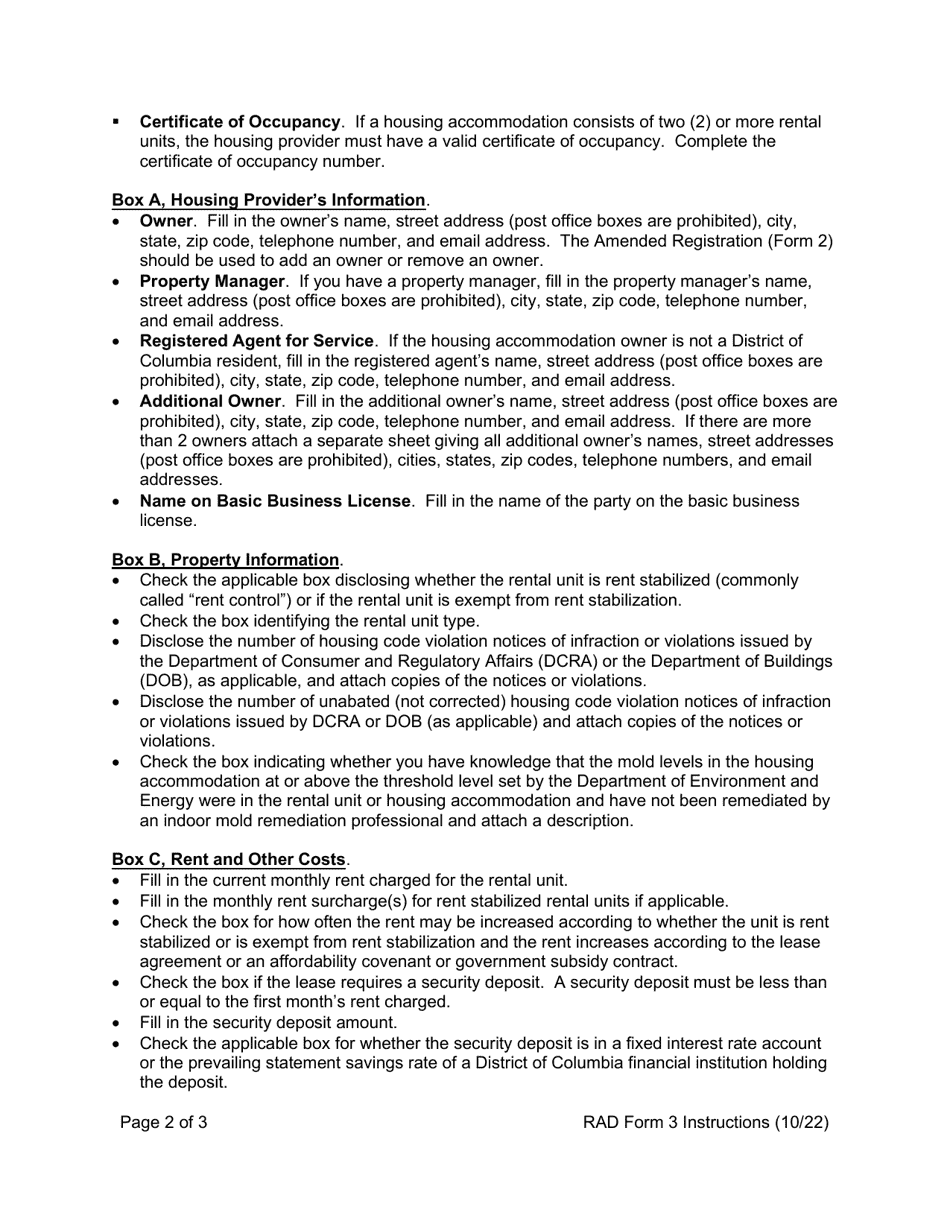 Instructions for RAD Form 3 Housing Providers Disclosures to Applicant or Tenant - Washington, D.C., Page 2