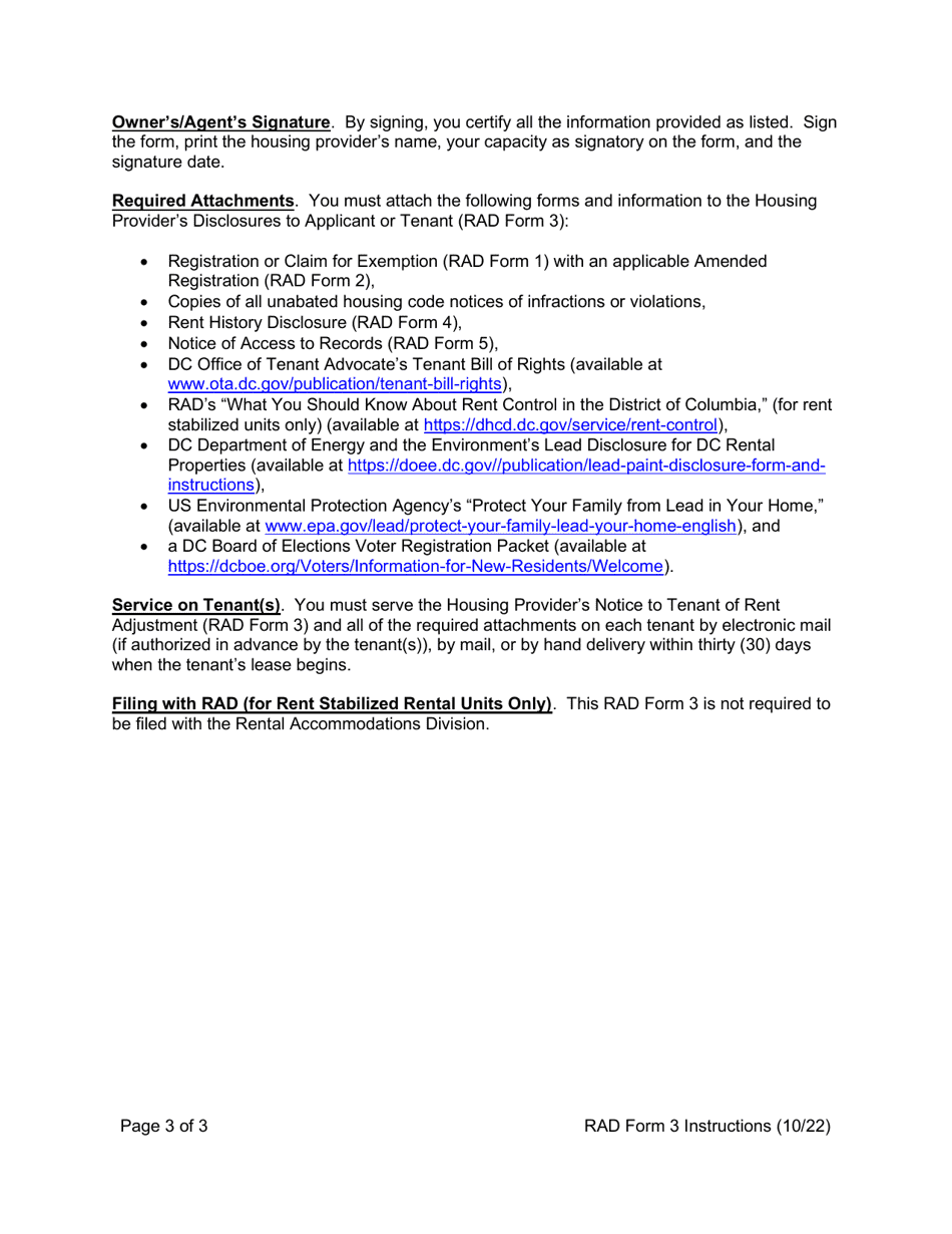 Instructions for RAD Form 3 Housing Providers Disclosures to Applicant or Tenant - Washington, D.C., Page 3