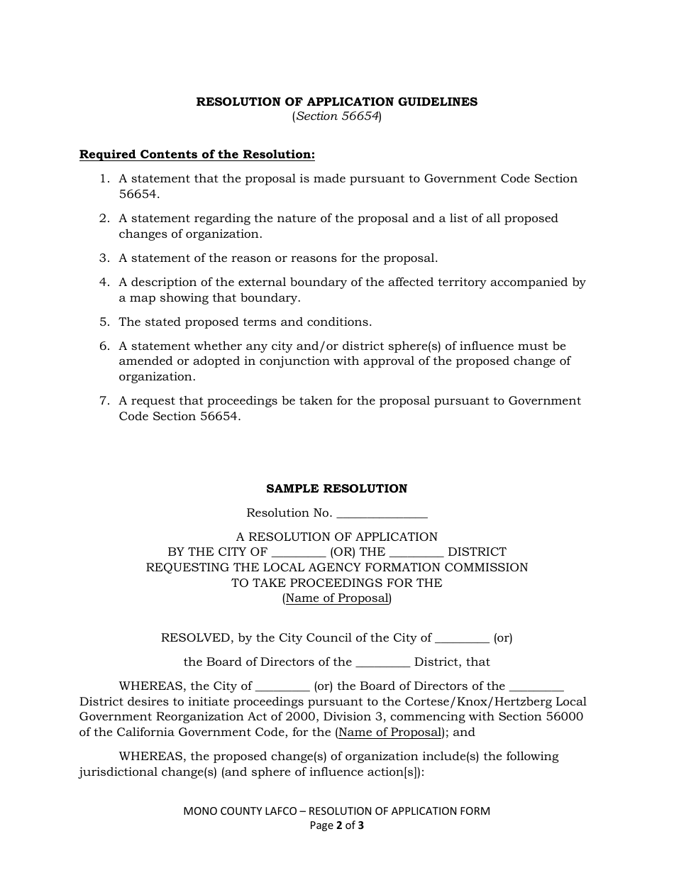 Notice of Intention to Adopt Resolution of Application - Mono County, California, Page 2