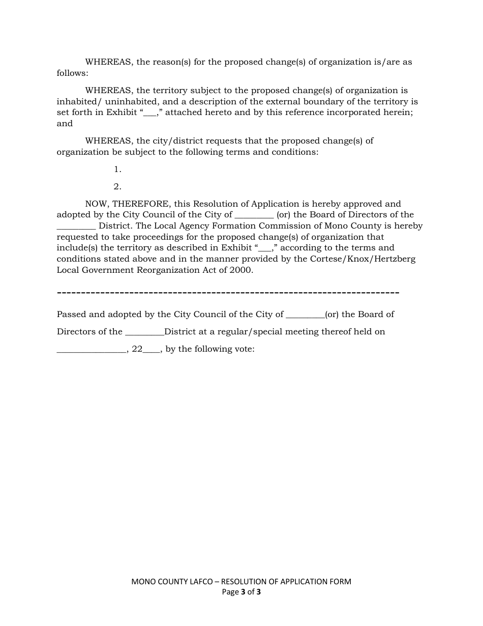 Notice of Intention to Adopt Resolution of Application - Mono County, California, Page 3