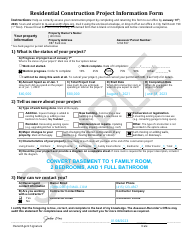 Sample Residential Construction Project Information Form - City and County of San Francisco, California