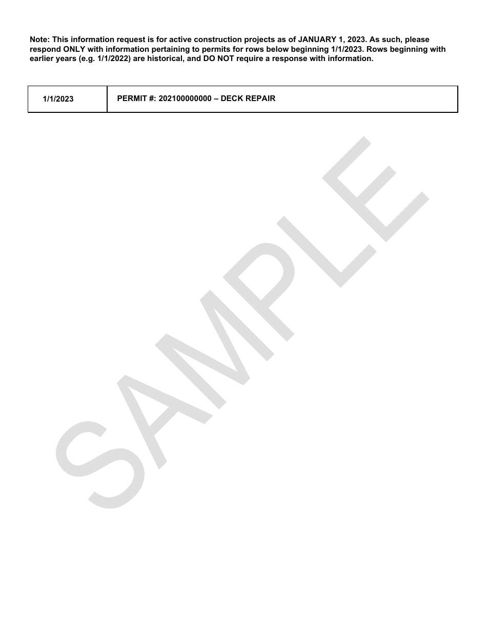 Sample Residential Construction Project Information Form - City and County of San Francisco, California, Page 7
