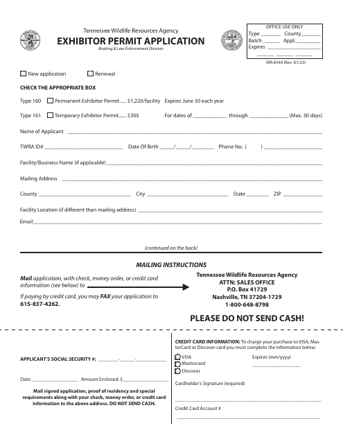 Form WR-0549 Exhibitor Permit Application - Tennessee