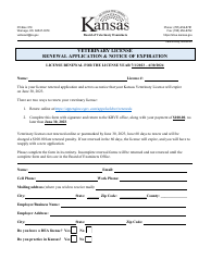 Document preview: Veterinary License Renewal Application & Notice of Expiration - Kansas, 2024