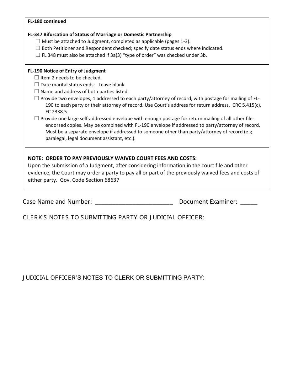 Checklist 4 - Bifurcated Judgment - by Stipulation Dissolution, Legal Separation, Domestic Partnership - County of Sonoma, California, Page 3