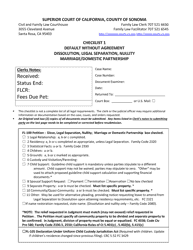 Document preview: Checklist 1 - Default Without Agreement Dissolution, Legal Separation, Nullity Marriage/Domestic Partnership - County of Sonoma, California