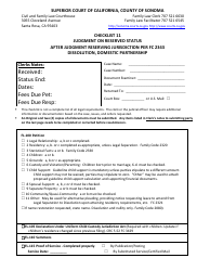 Document preview: Checklist 11 - Judgment on Reserved Status After Judgment Reserving Jurisdiction Per FC 2343 Dissolution, Domestic Partnership - County of Sonoma, California