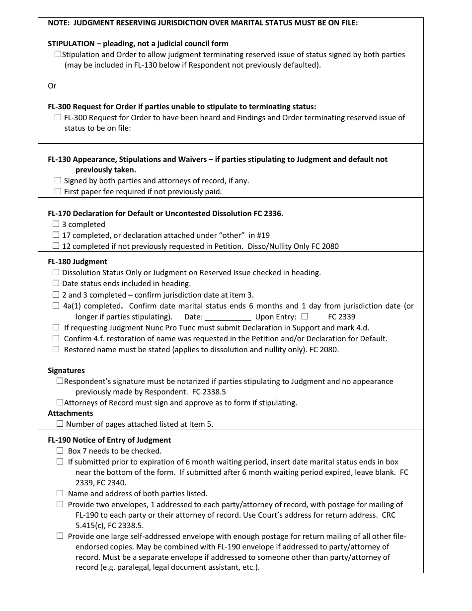 County of Sonoma, California Checklist 11 - Judgment on Reserved Status ...