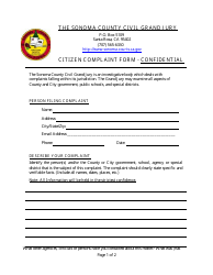Document preview: Citizen Complaint Form - County of Sonoma, California