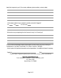 Citizen Complaint Form - County of Sonoma, California, Page 2