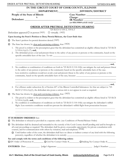 Form CCG0153  Printable Pdf