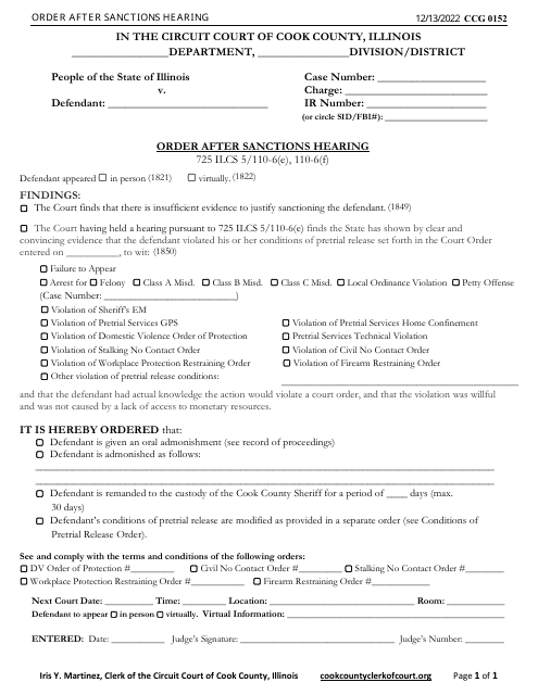 Form CCG0152  Printable Pdf