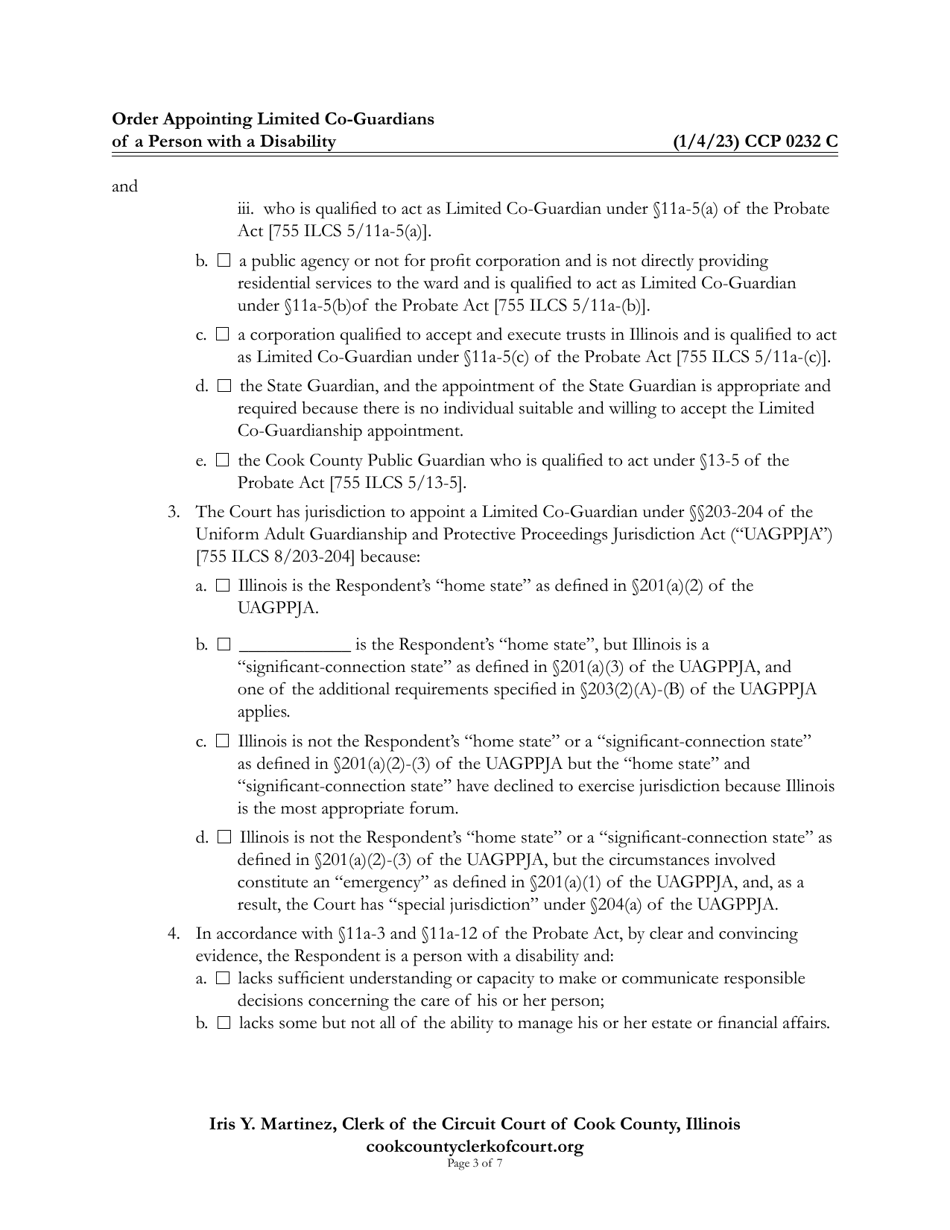 Form CCP0232 Order Appointing Limited Co-guardians of a Person With a Disability - Cook County, Illinois, Page 3
