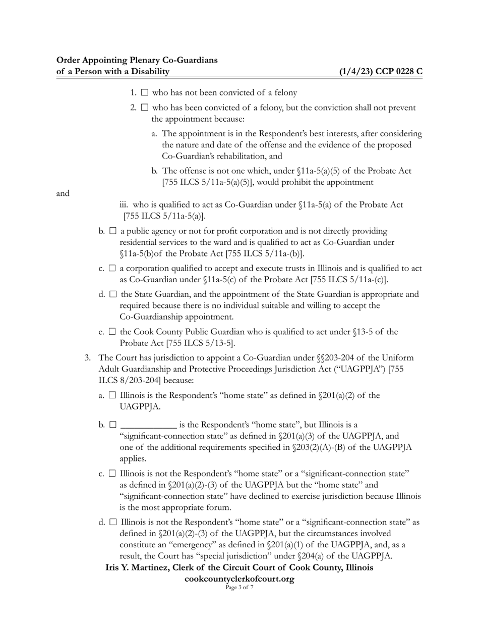 Form CCP0228 Order Appointing Plenary Co-guardians of a Person With a Disability - Cook County, Illinois, Page 3
