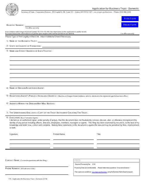 Application for Business Trust - Domestic - Oregon