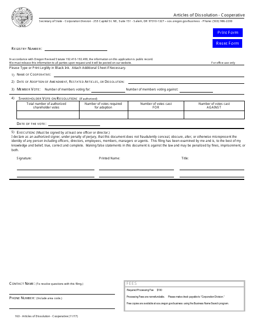 Articles of Dissolution - Cooperative - Oregon